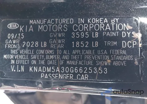 2016 Kia Rio Lx from USA, damaged, VIN KNADM5A30G6625353